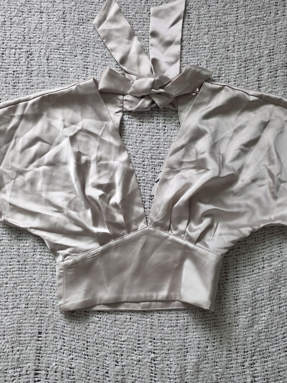 Zara Satin Halter Tie-Back Crop Top in Cream